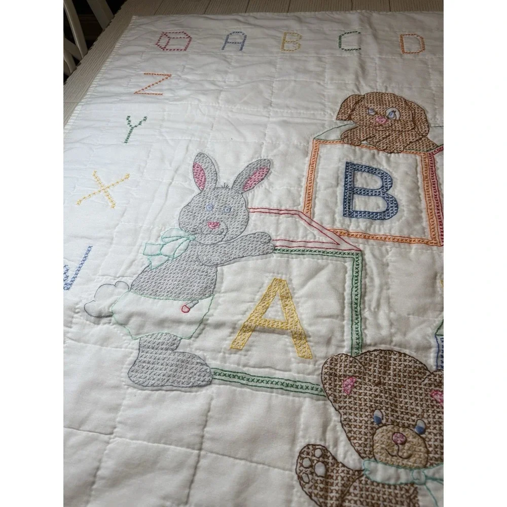 Jack Dempsey Completed Needle Art Cross Stitch Baby Blocks Crib Blanket 38